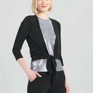 Clara Sun Woo Modern Tie Front Cardigan NWT Black Jacket Size Small
